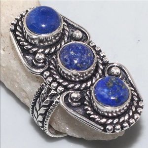 Nepali lapis lazuli stone sterling inlay Ring